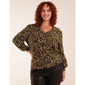 Blue Vanilla Curve Wrap Front Leopard Print Top - 18 / KHAKI - female