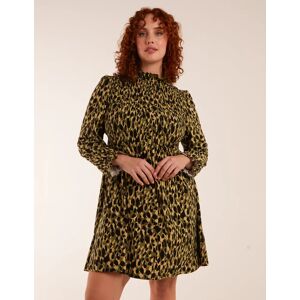 Blue Vanilla Curve Leopard Print Shirred Trapeze Mini Dress - 20 / GREEN - female