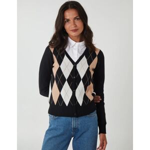 Blue Vanilla Argyle Button Through Cardigan - M / Black/camel - female