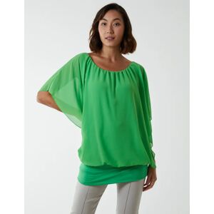 Blue Vanilla Double Layer Sheer Detail Blouse - S/M / GREEN - female