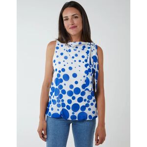 Blue Vanilla Sleeveless Polka Dot Top With Tie Neck - S/M / BRIGHT BLUE - female