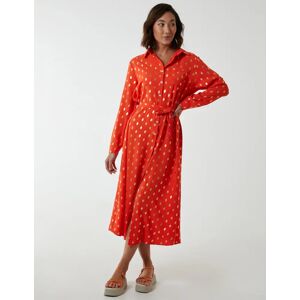 Blue Vanilla Foil Print Midi Shirt Dress - M / CORAL - female