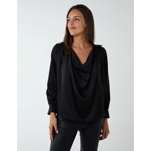 Blue Vanilla Satin Feel Cowl Neck Blouse - S/M / BLACK - female