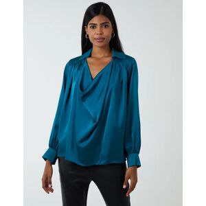 Blue Vanilla Satin Feel Cowl Neck Blouse - S/M / Bottle Green - female