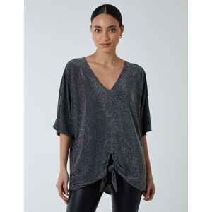 Blue Vanilla Oversized V neck knot front top - S/M / SILVER - female