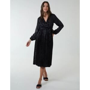 Blue Vanilla Jacquard Wrap Front Belted Pleated Midi Dress - 8 / BLACK - female