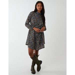 Blue Vanilla Multi Floral Print Mini Shirt Dress - 10 / BLACK - female