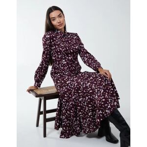 Blue Vanilla Shirt Midi Dress With Godet Hem - 10 / BURGUNDY - female