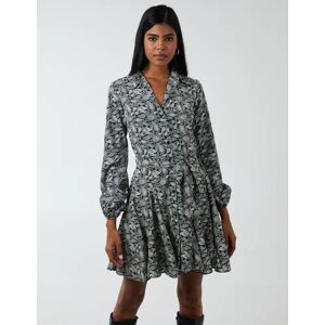 Blue Vanilla Shirt Mini Dress With Godet Hem & Tie - 8 / BLACK - female