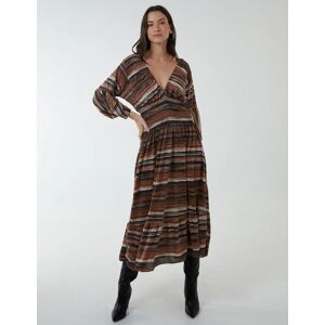 Blue Vanilla Metallic Space Dye Stripe V Neck Dress - S/M / BROWN PATTERN - female