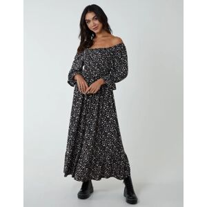 Blue Vanilla Puff Sleeve Square Neck Shirred Midi Dress - 8 / BLACK PATTERN - female