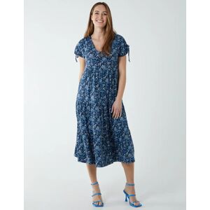 Blue Vanilla Drawstring Shoulder Volume Midi Dress - M / NAVY - female