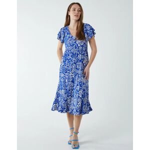 Blue Vanilla Ruffle Sleeve Elasticated Godet Midi Dress - 10 / BRIGHT BLUE - female