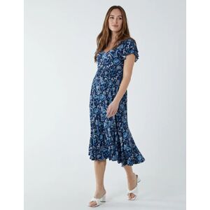 Blue Vanilla Ruffle Sleeve Elasticated Godet Midi Dress - 10 / NAVY - female