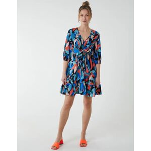 Blue Vanilla Tie Front 3/4 Sleeve Dress - 14 / MULTI - female