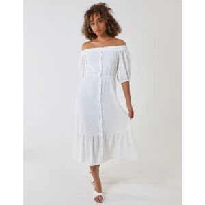 Blue Vanilla Bardot Button Through Midi Dress - 10 / IVORY - female