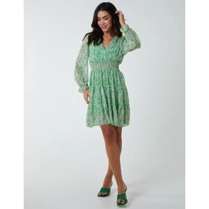 Blue Vanilla Sheared Waist Tiered Crossover Chiffon Print Dress - S/M / GREEN - female