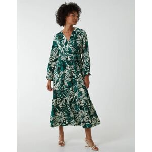 Blue Vanilla Abstract Floral Belted Maxi Dress - 12 / GREEN - female