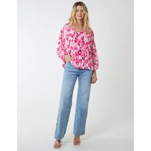 Blue Vanilla Leopard Print V Neck Blouse - S/M / HOT PINK - female