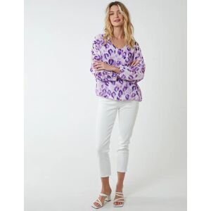 Blue Vanilla Leopard Print V Neck Blouse - S/M / Lilac - female