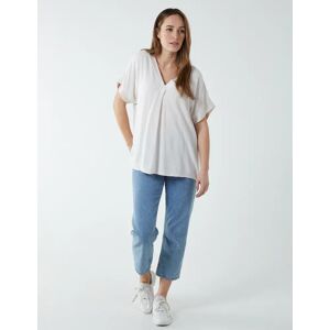 Blue Vanilla Satin Trim  V Neck Top - ONE / BEIGE - female