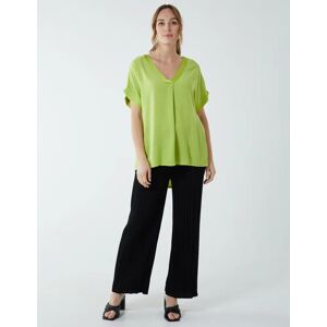 Blue Vanilla Satin Trim  V Neck Top - ONE / LIME - female