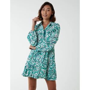 Blue Vanilla Paisley Button Down Dress - M / GREEN - female