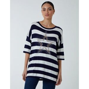 Blue Vanilla Striped T Shirt W Diamante Star - S/M / NAVY - female