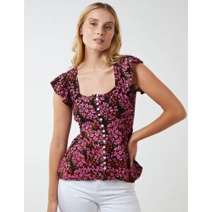 Blue Vanilla Button Front Peplum Top - 10 / PINK PATTERN - female