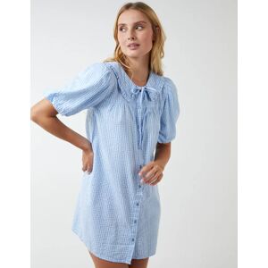 Blue Vanilla Shirt Dress With Plunge Ruffle - S / Light Blue - female