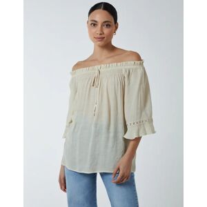 Blue Vanilla Bardot Tie Front Top - S / STONE - female