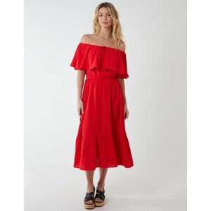 Blue Vanilla Ruffle Bardot Midi Dress - 8 / RED - female