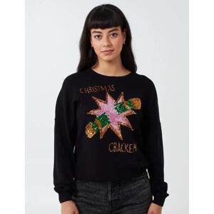 Blue Vanilla Christmas Cracker Sequin Jumper - S/M / BLACK - female