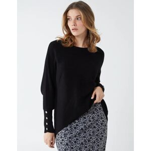 Blue Vanilla Jewel Button Cuff Ribbed Batwing Jumper - S/M / BLACK - female