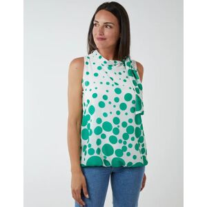 Blue Vanilla Sleeveless Polka Dot Top With Tie Neck - S/M / GREEN - female