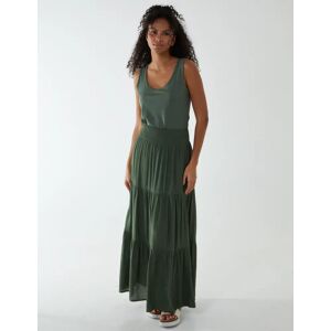 Blue Vanilla Shirring Waist Tiered Maxi Skirt - L / KHAKI - female