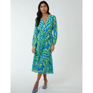 Blue Vanilla Swirl Pleated Print Dress - ONE / LIME - female