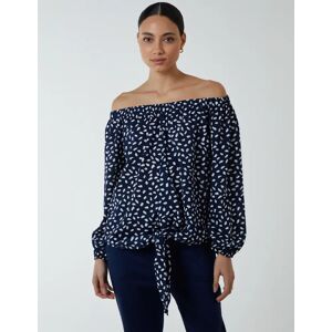 Blue Vanilla Bardot Balloon Sleeve Knot Top - M / NAVY - female