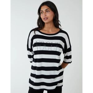 Blue Vanilla Striped T Shirt With Diamante Detail - S/M / BLACK - female