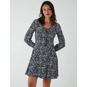 Blue Vanilla Tie Neck Fit And Flare Mini Dress - 10 / BLACK PATTERN - female