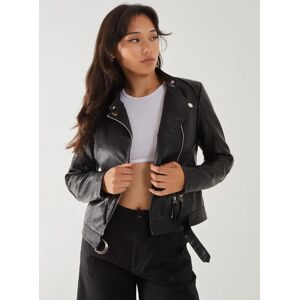 Pink Vanilla Faux PU Leather Biker Jacket  - 8  - Black