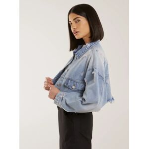 Pink Vanilla Distressed Cropped Denim Jacket  - L  - DENIM