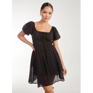 Pink Vanilla Puff Sleeve Mini Dress with Shorts  - S  - BLACK