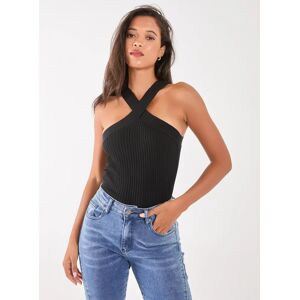 Pink Vanilla Ribbed Sleeveless Halter Neck Top  - L  - Black