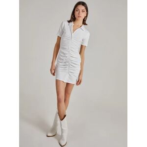 Pink Vanilla Short Sleeve Button Up Ribbed Ruched Mini Dress  - 8  - Ivory