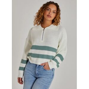 Pink Vanilla Striped Zip Up Knitted Jumper  - M/L  - Ivory/Sage