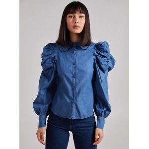 Pink Vanilla Puff Sleeve Frill Collar Denim Shirt  - 8  - Denim