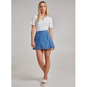 Pink Vanilla Pleated Button Detail Denim Skirt  - 14  - Denim