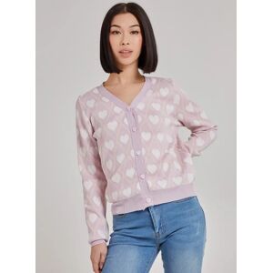 Pink Vanilla Long Sleeve Heart Knit Cardigan  - L  - Pink