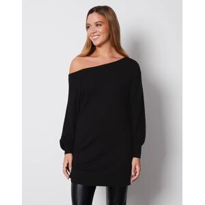 Threadbare Women's Black Soft Balloon Sleeve Slash Neck Tunic Jumper - 8 - Black